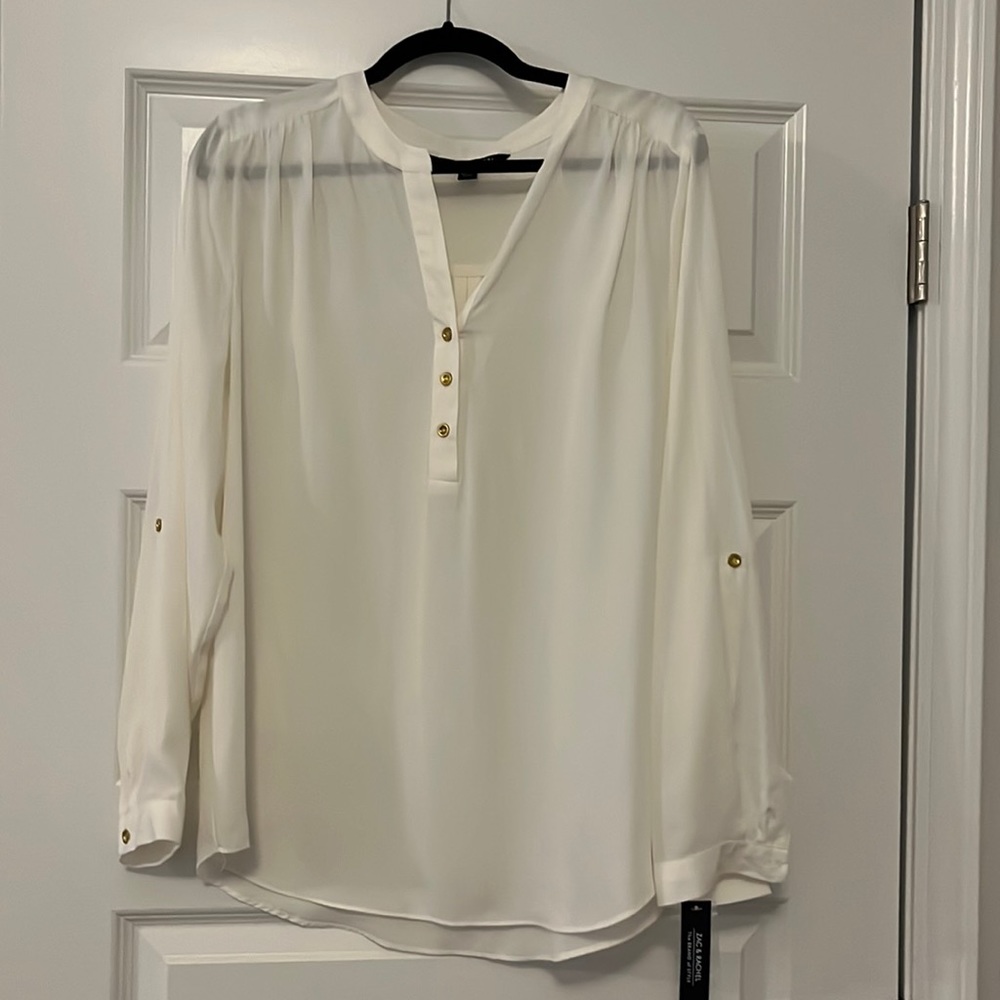 Ivory sheer 3 button dress top, new with tags